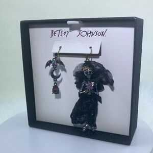 Betsey Johnson Bat & Skeleton Bride Mismatch Statement Earrings